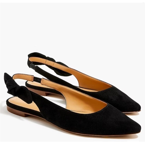 J. Crew Factory Women's Bow Slingback Flats-Suede Pointed Toe Size 6 Black NWT - Picture 1 of 4
